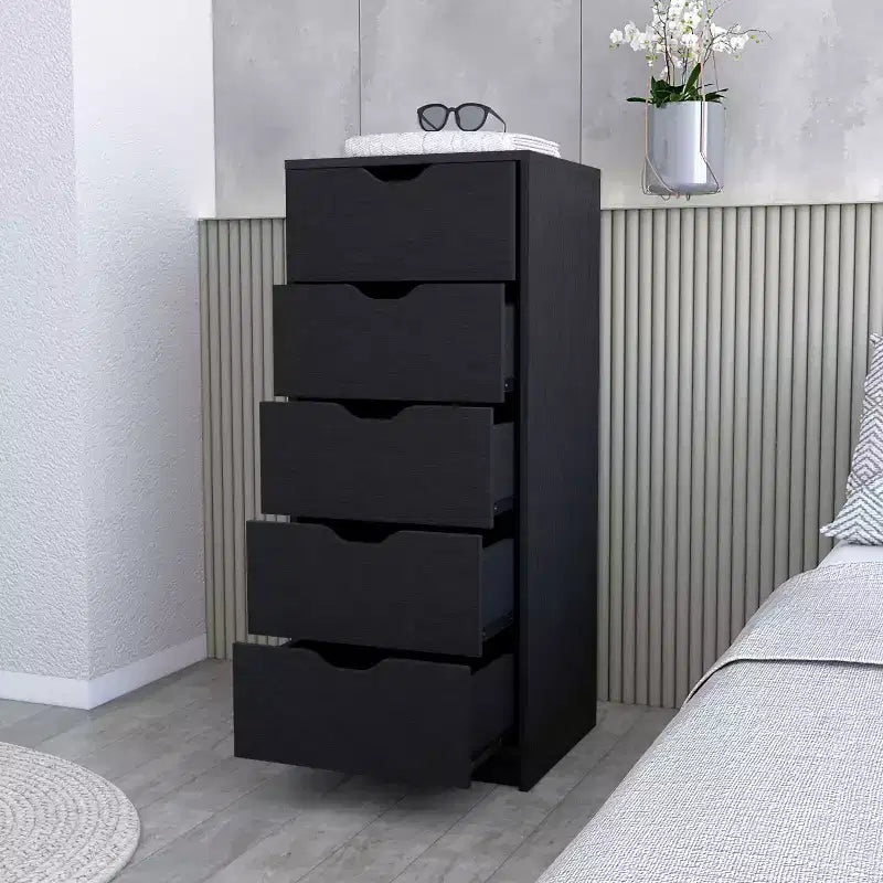 Cassettiera stretta a 5 cassetti, nero/grigio/bianco/naturale, cassettiera singola