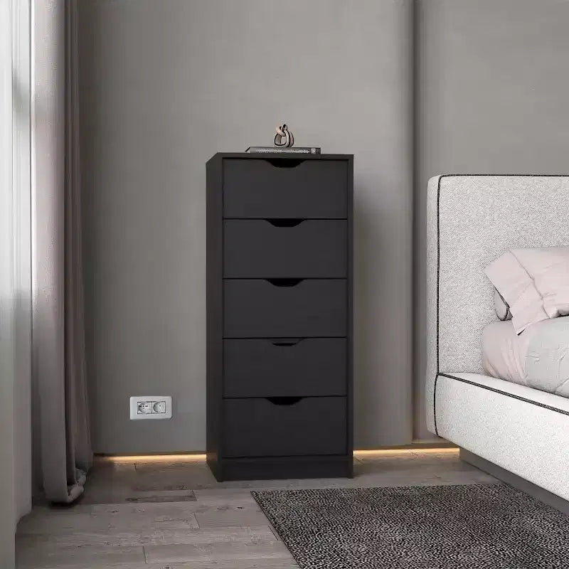 Cassettiera stretta a 5 cassetti, nero/grigio/bianco/naturale, cassettiera singola