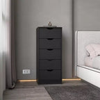 Cassettiera stretta a 5 cassetti, nero/grigio/bianco/naturale, cassettiera singola
