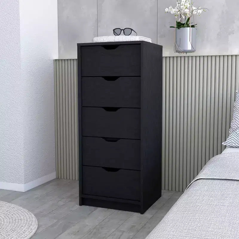 Cassettiera stretta a 5 cassetti, nero/grigio/bianco/naturale, cassettiera singola
