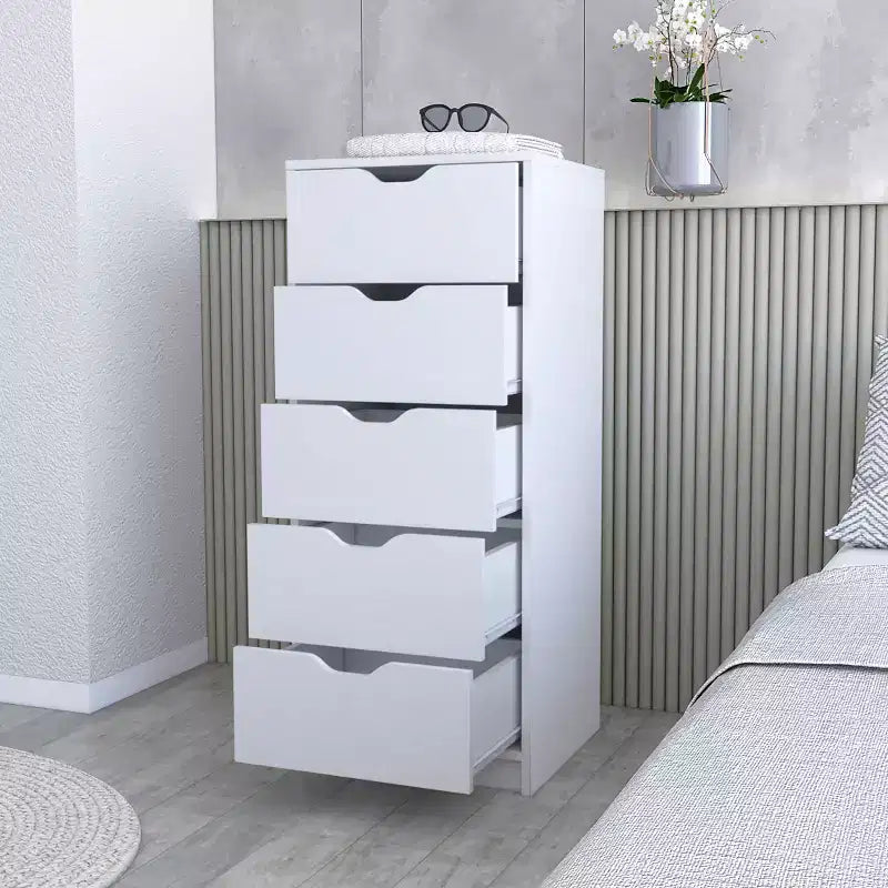 Okak Slim 5-Drawer Dresser Space-Efficient Storage with 25kg Total Capacity, Easy-Glide Drawers for Clothes, Toys Organization