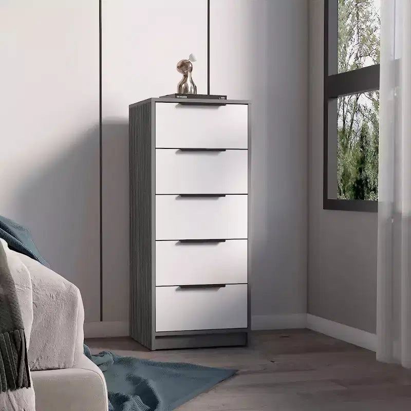 Cassettiera stretta a 5 cassetti, nero/grigio/bianco/naturale, cassettiera singola