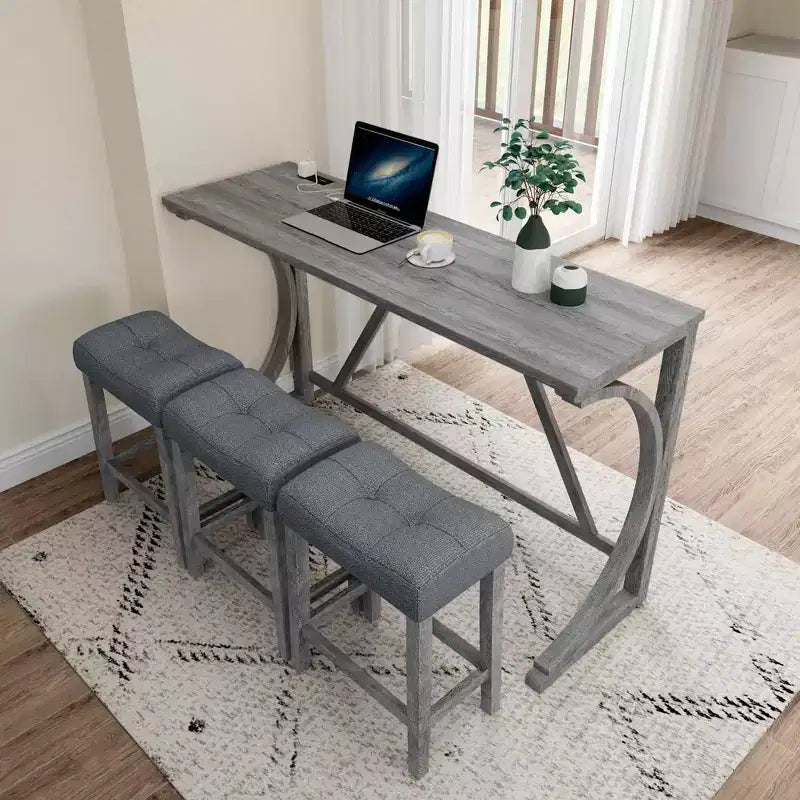 MAYEERTY 4-Piece Industrial Bar Table Set with Power Outlet, Breakfast Table Chairs Set for Living Room