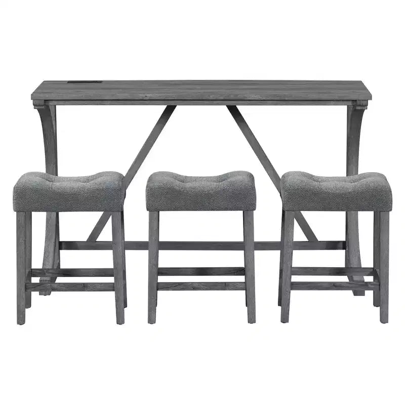 Set da tavolo da bar industriale grigio con presa di corrente, 4 pezzi, 4 posti a sedere