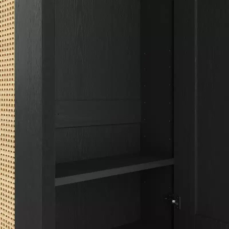Appendiabiti da ingresso rustico nero/noce con ante in rattan, panca e 6 ganci – Singolo