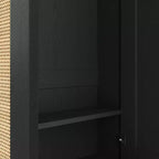 Appendiabiti da ingresso rustico nero/noce con ante in rattan, panca e 6 ganci – Singolo