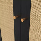 Appendiabiti da ingresso rustico nero/noce con ante in rattan, panca e 6 ganci – Singolo