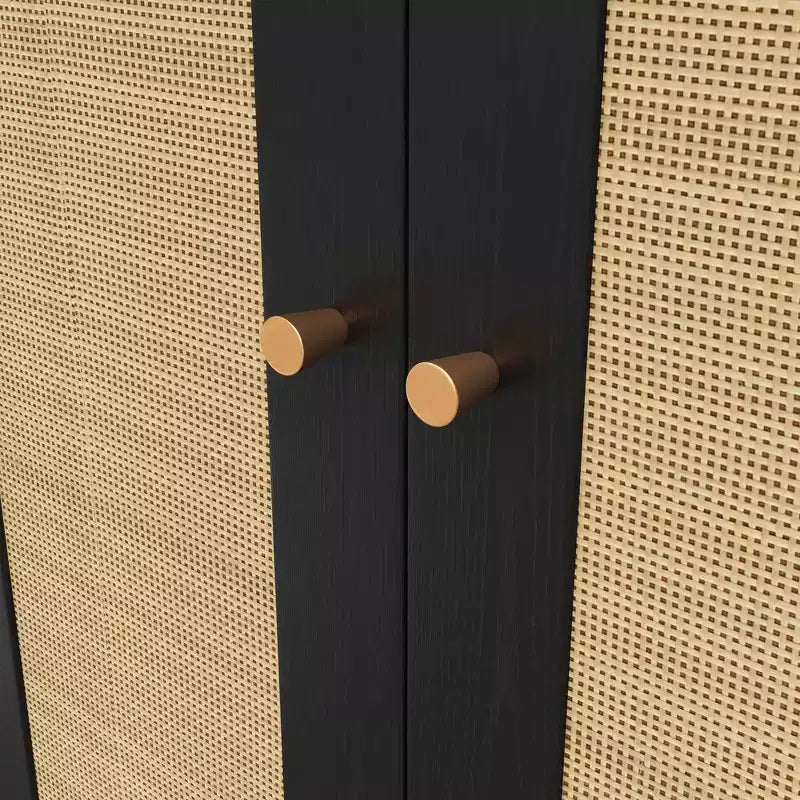 Appendiabiti da ingresso rustico nero/noce con ante in rattan, panca e 6 ganci – Singolo