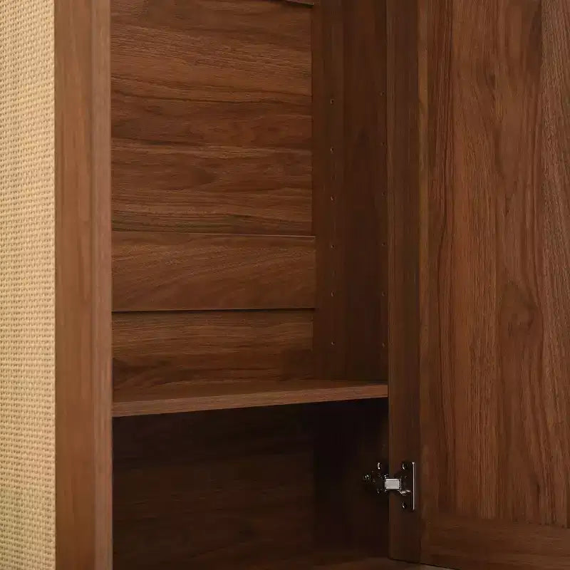 Appendiabiti da ingresso rustico nero/noce con ante in rattan, panca e 6 ganci – Singolo