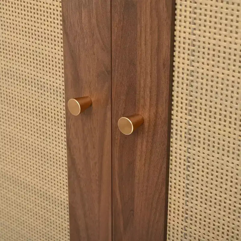 Appendiabiti da ingresso rustico nero/noce con ante in rattan, panca e 6 ganci – Singolo