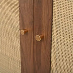 Appendiabiti da ingresso rustico nero/noce con ante in rattan, panca e 6 ganci – Singolo
