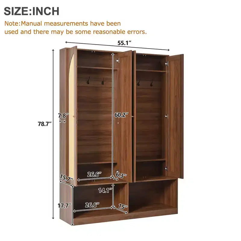 Appendiabiti da ingresso rustico nero/noce con ante in rattan, panca e 6 ganci – Singolo