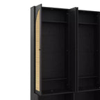 Appendiabiti da ingresso rustico nero/noce con ante in rattan, panca e 6 ganci – Singolo
