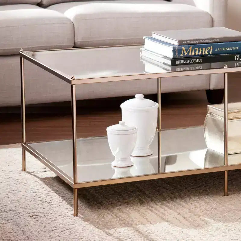 Tavolino da cocktail Art Déco marrone e trasparente per 1 – Struttura in ferro con piano in vetro temperato