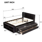 Letto a piattaforma matrimoniale/grande, colore espresso/grigio/bianco con testiera a libreria e 6 cassetti portaoggetti, adatto per 1-2 persone