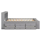 Letto a piattaforma matrimoniale/grande, colore espresso/grigio/bianco con testiera a libreria e 6 cassetti portaoggetti, adatto per 1-2 persone