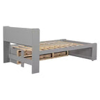 Letto a piattaforma matrimoniale/grande, colore espresso/grigio/bianco con testiera a libreria e 6 cassetti portaoggetti, adatto per 1-2 persone