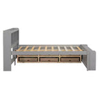 Letto a piattaforma matrimoniale/grande, colore espresso/grigio/bianco con testiera a libreria e 6 cassetti portaoggetti, adatto per 1-2 persone