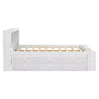 Letto a piattaforma matrimoniale/grande, colore espresso/grigio/bianco con testiera a libreria e 6 cassetti portaoggetti, adatto per 1-2 persone