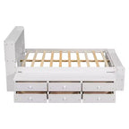 Letto a piattaforma matrimoniale/grande, colore espresso/grigio/bianco con testiera a libreria e 6 cassetti portaoggetti, adatto per 1-2 persone