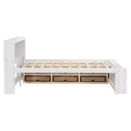 Letto a piattaforma matrimoniale/grande, colore espresso/grigio/bianco con testiera a libreria e 6 cassetti portaoggetti, adatto per 1-2 persone