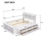 Letto a piattaforma matrimoniale/grande, colore espresso/grigio/bianco con testiera a libreria e 6 cassetti portaoggetti, adatto per 1-2 persone