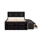 Letto a piattaforma matrimoniale/grande, colore espresso/grigio/bianco con testiera a libreria e 6 cassetti portaoggetti, adatto per 1-2 persone