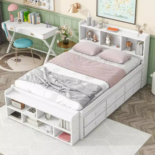 Whisen Full Bed with Bookcase Headboard & Storage