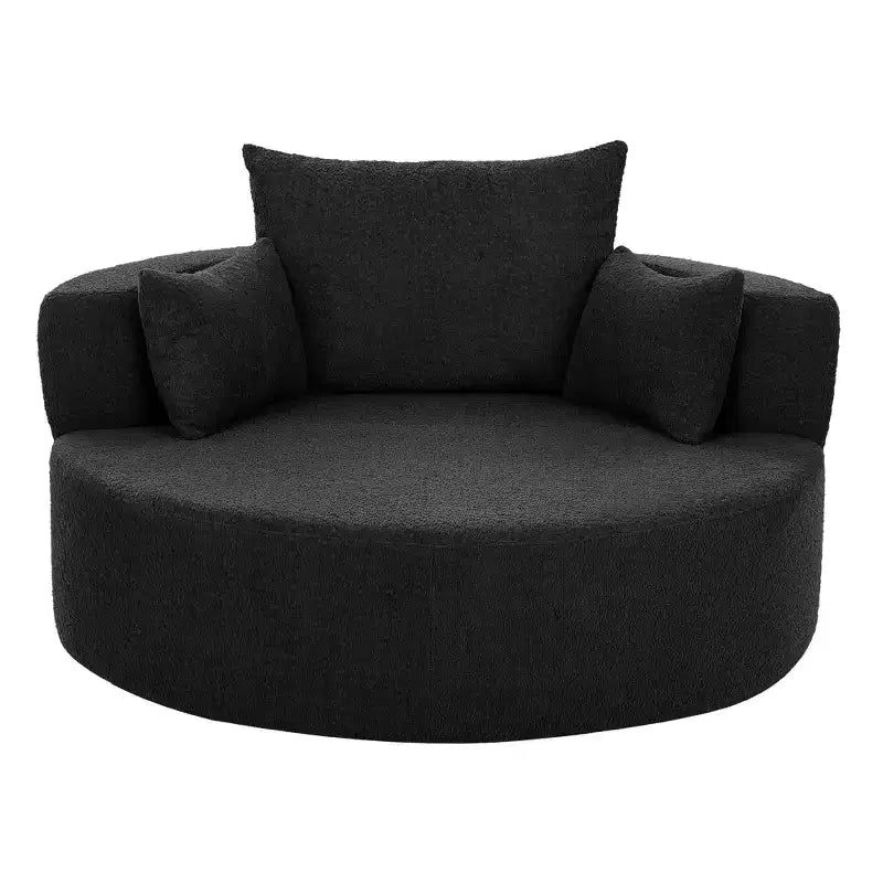 Poltrona rotonda girevole per 3 persone nei colori beige, nero, grigio e verde
