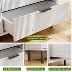 Cassettiera a 3 cassetti scanalati Quercia/Bianco con gambe in metallo – Stile Moderno, Uso Singolo