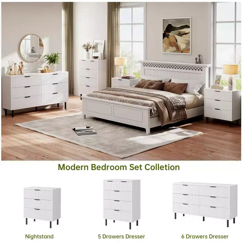 Cassettiera a 3 cassetti scanalati Quercia/Bianco con gambe in metallo – Stile Moderno, Uso Singolo