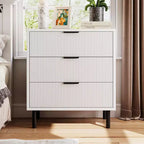 Fluted 3 Drawers Dresser, Wide Wood Chest of Drawers, Modern Storage Dresser Chest of Drawers