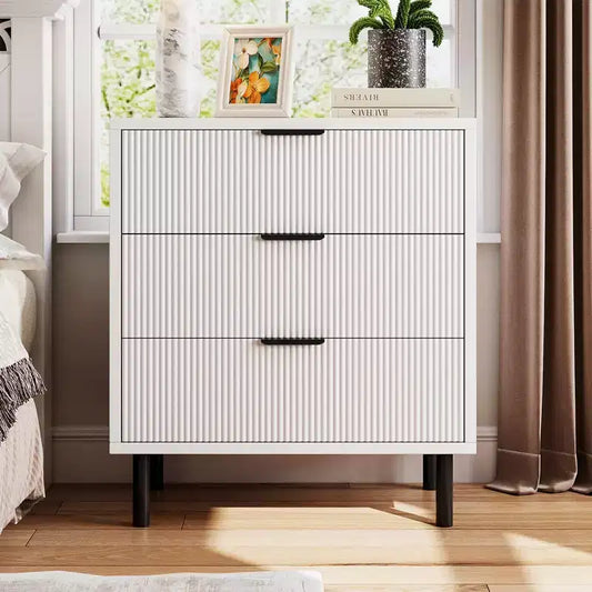 Fluted 3 Drawers Dresser, Wide Wood Chest of Drawers, Modern Storage Dresser Chest of Drawers