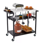 Carrello da Esterno per Barbecue in Acciaio Inox Nero a 3 Ripiani con Ruote Bloccabili, Uso per 1 Persona