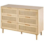 VEVOR 6 Drawer Rattan Dresser, Boho Dresser, Rattan Chest of Drawers with Spacious Storage, Natural Rattan Dresser, Wood Color
