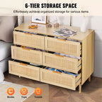 Cassettiera a 6 cassetti in rattan color legno naturale, stile Boho, montaggio da 1 persona