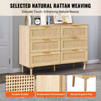 Cassettiera a 6 cassetti in rattan color legno naturale, stile Boho, montaggio da 1 persona