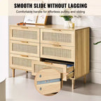 Cassettiera a 6 cassetti in rattan color legno naturale, stile Boho, montaggio da 1 persona