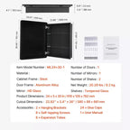 Specchiera da Bagno con Cornice Nera in Alluminio, 24"×30", a Parete/Incasso, Singola