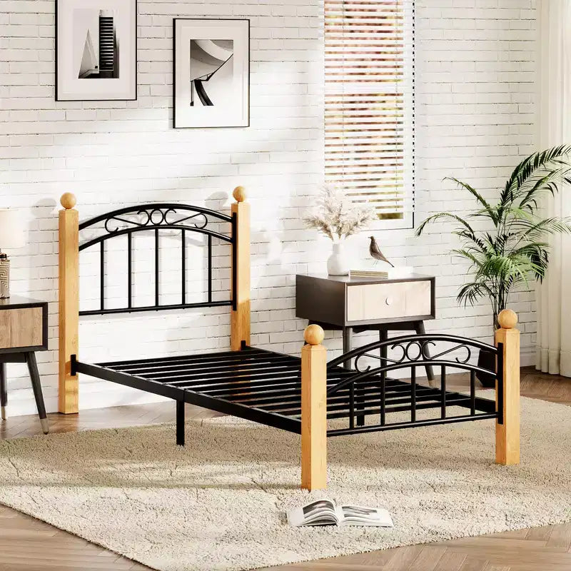 Struttura letto in metallo nero in stile vittoriano con testiera e pediera – Singolo/Matrimoniale/Queen, 1-2 persone