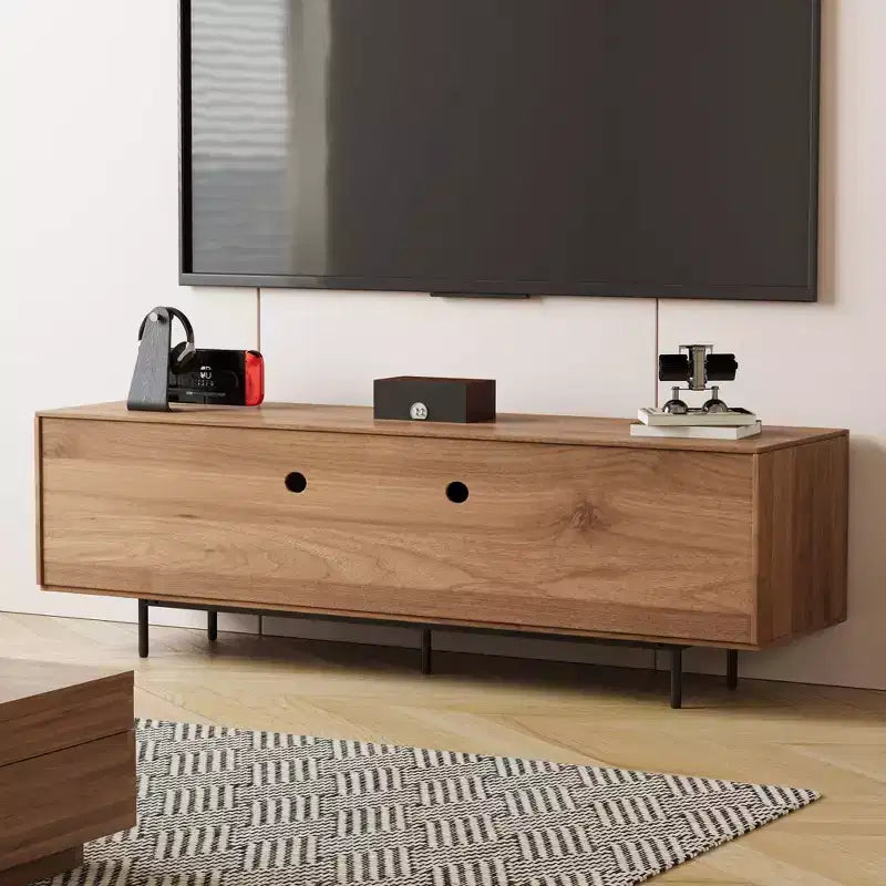 Mobile TV con Ante a Doghe in Noce, Moderno Metà Secolo, Adatto per TV fino a 80"
