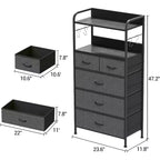 Cassettiera in tessuto marrone/grigio a 5 cassetti con piano in legno e telaio in acciaio