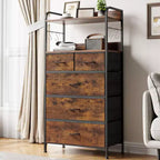 COZONY 5-Drawer Dresser Storage Organizer with Fabric Bins, Wood Top & Sturdy Steel Frame, Easy-Pull Handles  Space-Saving for Bedroom & Hallway