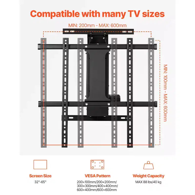 Supporto da parete motorizzato nero a scomparsa per TV, regolabile elettricamente, per TV da 32 a 65", schermo singolo
