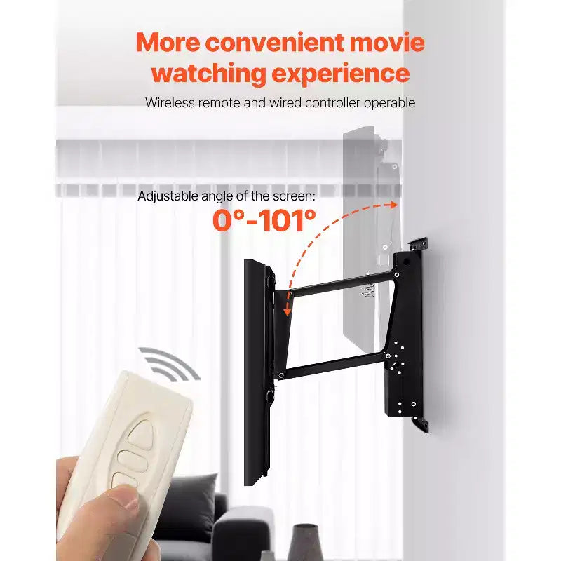 Supporto da parete motorizzato nero a scomparsa per TV, regolabile elettricamente, per TV da 32 a 65", schermo singolo