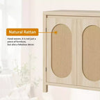 Madia Mid-Century Naturale/Bianca con Ante in Rattan e Ripiani Regolabili, Credenza Contenitore a 2 Ante