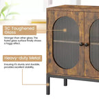 Credenza-Madia a due ante in Rattan color Crema, 2 ripiani, Montaggio a 1 persona