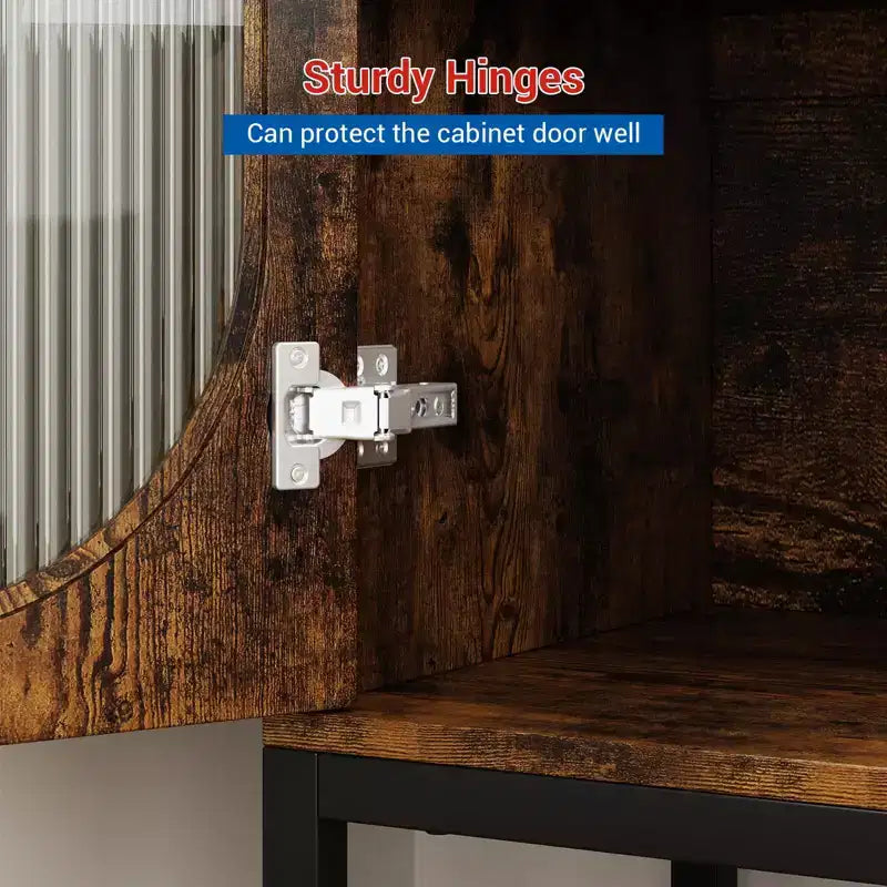 Credenza-Madia a due ante in Rattan color Crema, 2 ripiani, Montaggio a 1 persona