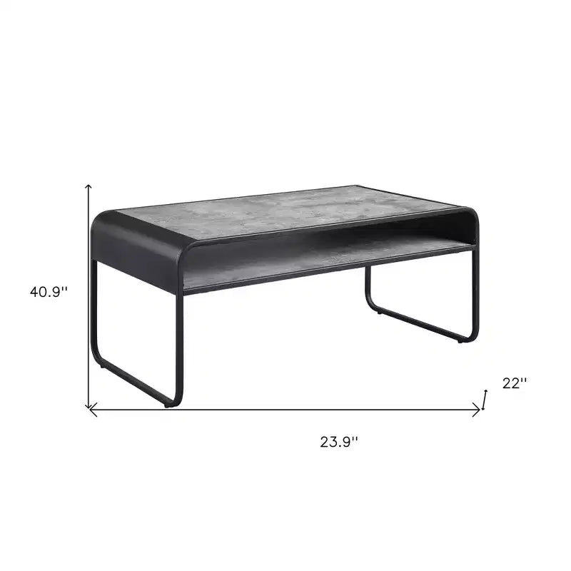 Tavolino da Caffè Gray & Black con Ripiano, Piano in Cemento e Base a Slitta in Metallo
