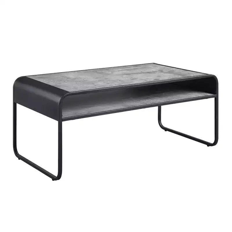Tavolino da Caffè Gray & Black con Ripiano, Piano in Cemento e Base a Slitta in Metallo